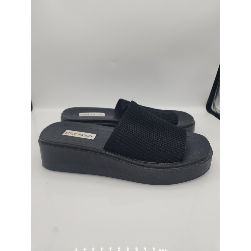 Steve Madden Jolee Platform Balanced Slides Size 9 Knit Slip On Black Sandal